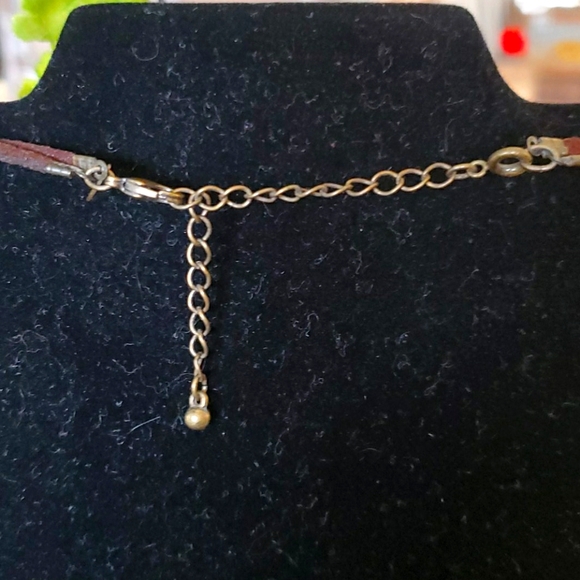 Tiger Eye, Leather, & Bronze Necklace/Earring Set - Picture 4 of 5